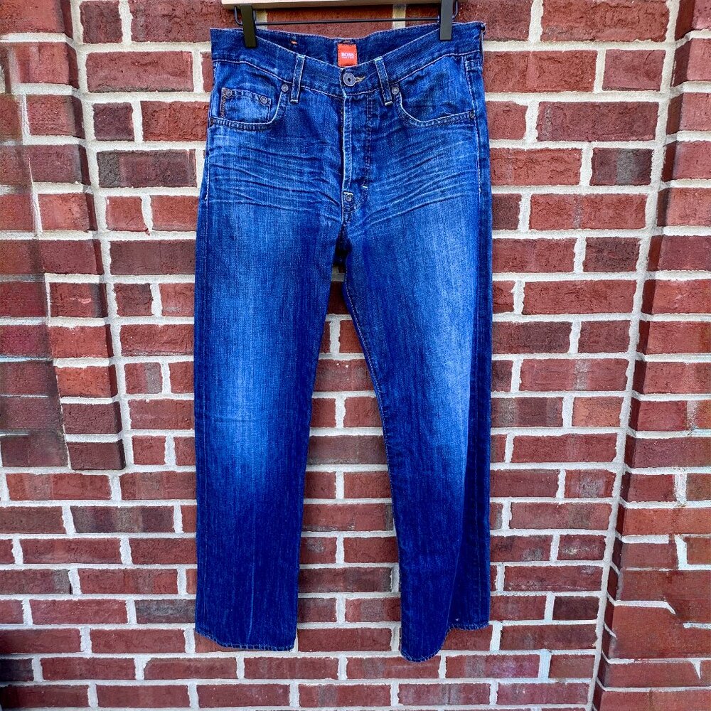 Boss Hugo Boss Jeans Mens Size 32 Button Fly Straight Leg Cotton Linen Blend
